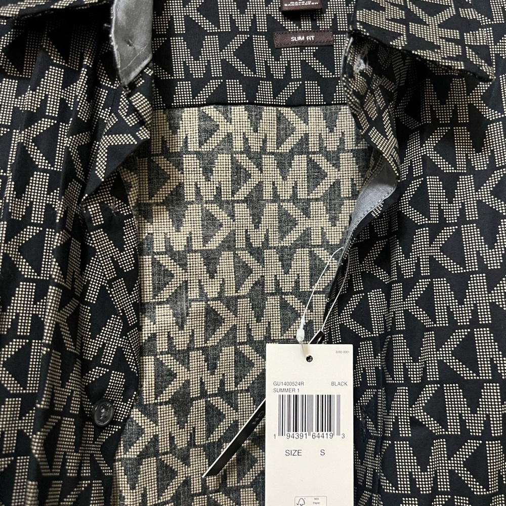 Michael Kors Black / Tan Button Down All Over Logo Men’s S Slim Fit NWT $128.00 - Picture 2 of 10